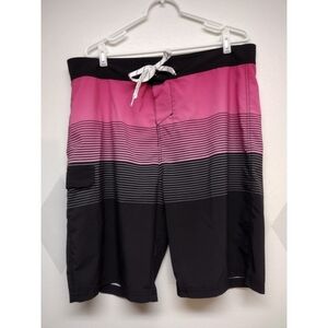 Carbon pink black ombre striped board shorts